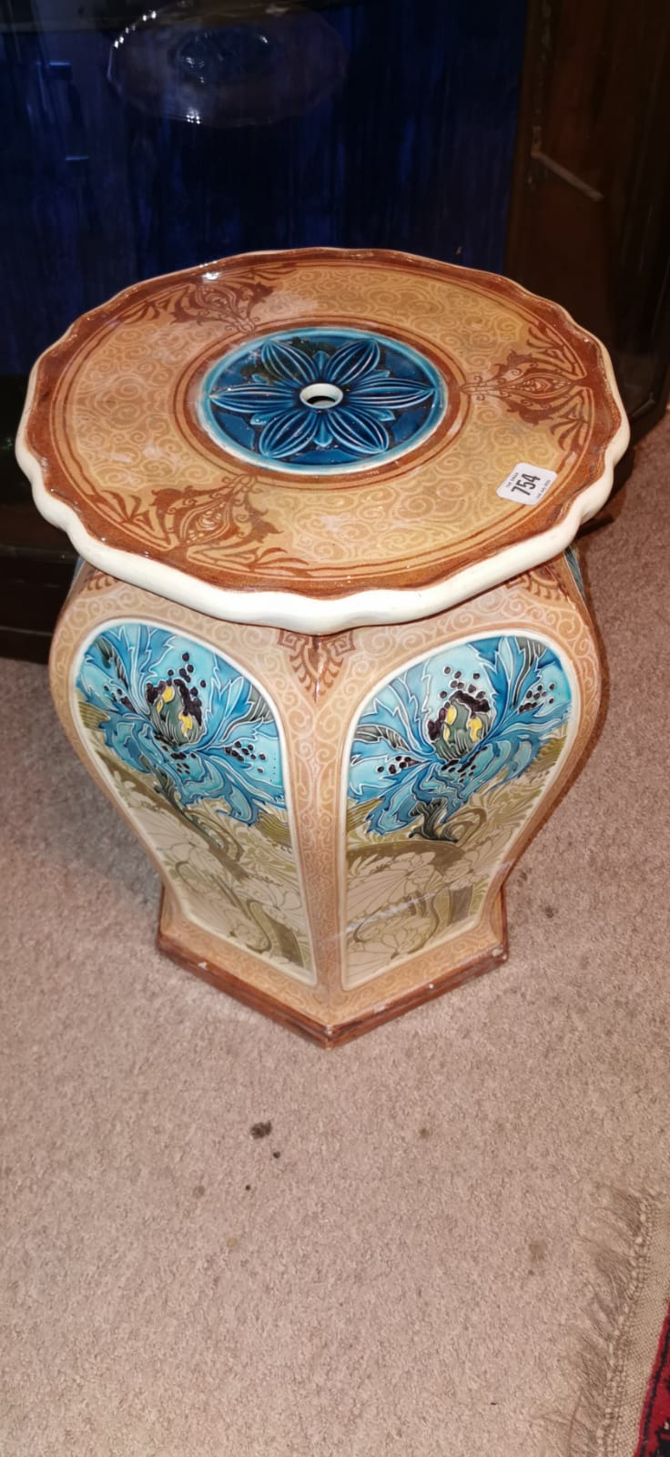 ATTRIBUTED TO MINTONS A 19TH CENTURY HEXAGONAL MAJOLICA JARDINIÈRE STAND Decorated in relief with