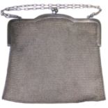 AN EARLY 20TH CENTURY SILVER MESH PURSE Having a carry chain and solid frame, import marks '.