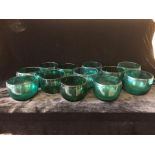 A SET OF TWELVE BRISTOL GREEN GLASS FINGER BOWLS. (approx 11cm x 9cm)