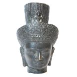 A 19TH CENTURY ORIENTAL BRONZE BUDDHA HEAD. (22cm)