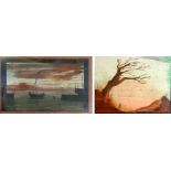 TWO WATERCOLOURS ON PAPER, HARBOUR SCENE AND LANDSCAPE Both framed and glazed. (largest sight 12.5cm