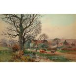 HENRY CHARLES FOX, R.B.A., 1860 - 1925, A PAIR OF WATERCOLOURS Country scenes, sheep and cows,