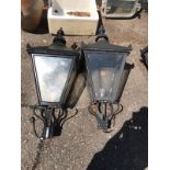 A PAIR OF VICTORIAN STYLE IRON AND COPPER LAMPPOST LANTERNS With four tapered sides. (100cm x 46cm)