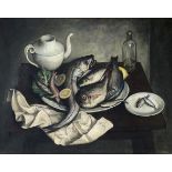 ISAAC DIAZ (PARDO), SPANISH, B. 1920, LARGE OIL ON CANVAS Still life, fish, signed lower right,