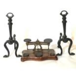 A PAIR OF EDWARDIAN MAHOGANY AND BRASS POST OFFICE SCALES Marked 'Warranted Accurate', together with