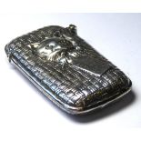 A NOVELTY STERLING SILVER CAT FORM VESTA CASE 'Ready to Scratch'. (approx 4.5cm)