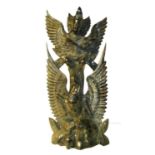 A 20TH CENTURY BALINESE FIGURAL WOODEN CARVING, WINGED FEMALE RIDING A PHEONIX. (approx 50cm)