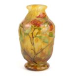 DAUM, NANCY, AN EARLY 20TH CENTURY CAMEO GLASS VASE Carved acid etched and enamelled floral