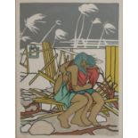 FRANCOIS RAVELLO, 1926 - 2011, A PAIR OF LIMITED EDITION PRINTS Tahitian figures on a beach,