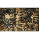 AN 17TH/18TH CENTURY FLEMISH VERDURE TAPESTRY WALL HANGING Wooded landscape, exotic bird and town in