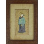 AN 18TH/19TH CENTURY PERSIAN PAINTING ON SILK Portrait of a male in blue and gilt robes, in later