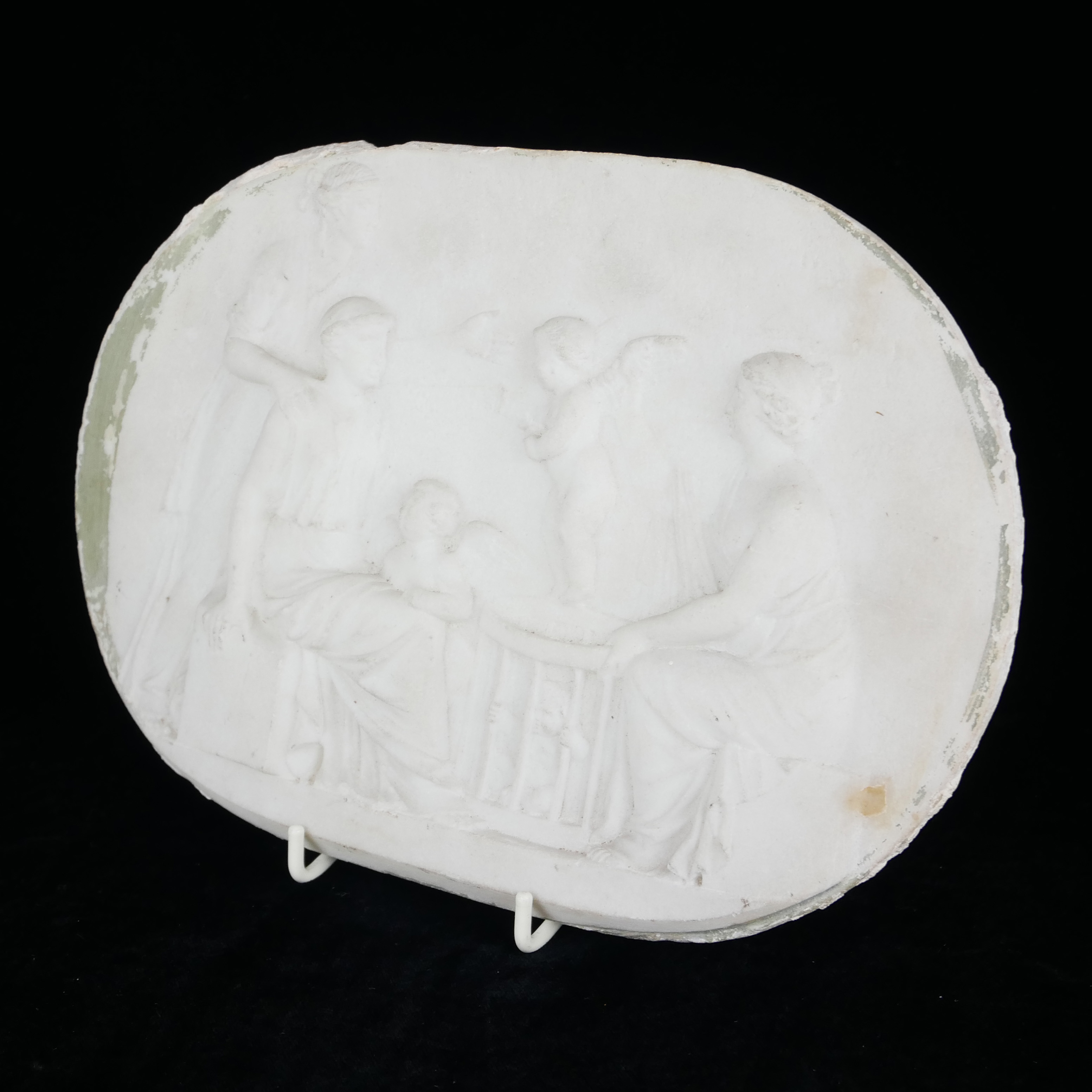 A 19TH CENTURY CARVED MARBLE OVAL PLAQUE Cherubs attending maidens. (27cm x 18cm) - Image 6 of 7