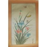 A COLLECTION OF FIVE LARGE CHINESE WATERCOLOURS Comprising a collection of fans and flowers,