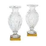 A PAIR OF LATE 19TH CENTURY FRENCH BACCARAT CRYSTAL CUT BALUSTER VASES Raised on ormolu gilded