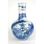 A CHINESE BLUE AND WHITE GLOBULAR FORM SLENDER NECK VASE Decorated with figures resting in a