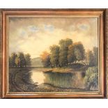 T. TENANT, AN EARLY 20TH CENTURY OIL ON CANVAS Riverside landscape with figures, signed and