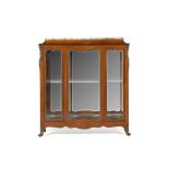 A LATE 19TH CENTURY LOUIS XV STYLE KINGWOOD MARBLE TOP DISPLAY CABINET The breccia marble top with a