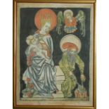 JACOB LABINGER, AN 18TH CENTURY COLOURED ENGRAVING Religious scene, Madonna and saints, signed lower