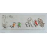 BORIS O'KLIEN, 1893 - 1985, AN EARLY 20TH CENTURY HAND COLOURED ENGRAVING Group of comical dogs,