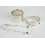 A COLLECTION OF EARLY 20TH CENTURY SILVER WARE Comprising of two serviette rings, hallmarked