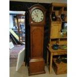 A 19TH CENTURY OAK 30HR LONGCASE CLOCK With painted dial bearing faded name 'Watts of Christchurch'.