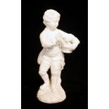 AN 18TH CENTURY DERBY BISCUIT PORCELAIN FIGURE, A YOUNG BOY WITH FLOWERS Incised mark to base 'No