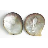 A PAIR OF 19TH CENTURY RUSSIAN MOTHER OF PEARL SHELL CARVINGS Coastal views, with peasant