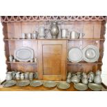 A LARGE COLLECTION OF 18TH CENTURY AND LATER PEWTER ITEMS To include tankards, plates, jugs etc.