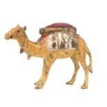 AN AUSTRIAN COLD PAINTED BRONZE PIN CUSHION FORMED AS A CAMEL. (7.5cm)