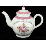 A LATE 18TH/EARLY 19TH CENTURY ENGLISH PORCELAIN TEAPOT AND COVER With floral decoration. (h 16cm)