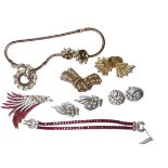 TRIFARI, A COLLECTION OF VINTAGE COSTUME JEWELLERY Comprising a spray brooch with red paste stones