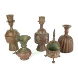 A COLLECTION OF 12TH/13TH CENTURY METALWARE Comprising three vases, one with Cyrillic script, a bell