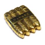 A NOVELTY 18CT GOLD PLATED HAVANA CIGAR VESTA CASE Having strike to lid. (approx 4cm)