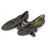 A PAIR OF MID 19TH CENTURY LEATHER LADIES DANCING SHOES Bearing the label 'Woodward Market Wells',