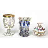 A COLLECTION OF 19TH CENTURY BOHEMIAN GLASS Comprising a goblet with white and gilt overlay, a