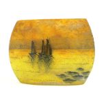 DAUM NANCY, A MINIATURE CAMEO GLASS HARBOUR SCENE OVAL VASE With carved and acid etched sail boats