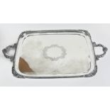 WALKER AND HALL, A LARGE VICTORIAN TWIN HANDLED RECTANGULAR BUTLAR'S TRAY With classical shell and