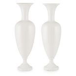ATTRIBUTED TO BACCARAT, A PAIR OF LARGE 19TH CENTURY FRENCH OPALINE GLASS VASES With splayed everted