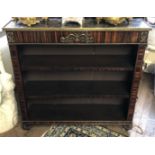 A 19TH CENTURY FLOORSTANDING OPEN BOOKCASE Narrow proportions, with grey marble top and brass