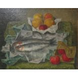ALFRED JANES, 1911 - 1999, OIL ON BOARD Still life, fish with fruit, signed upper right 'Alfred