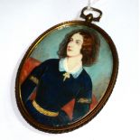 STIELEN, OVAL MINITURE MOURNING PORTRAIT OF A RED HAIRED LADY Woven hair verso, signed, gilt framed.