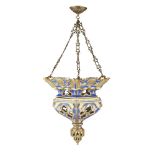 A 19TH CENTURY CONTINENTAL PORCELAIN CHANDELIER In the form of a Turkish lantern, with pierced