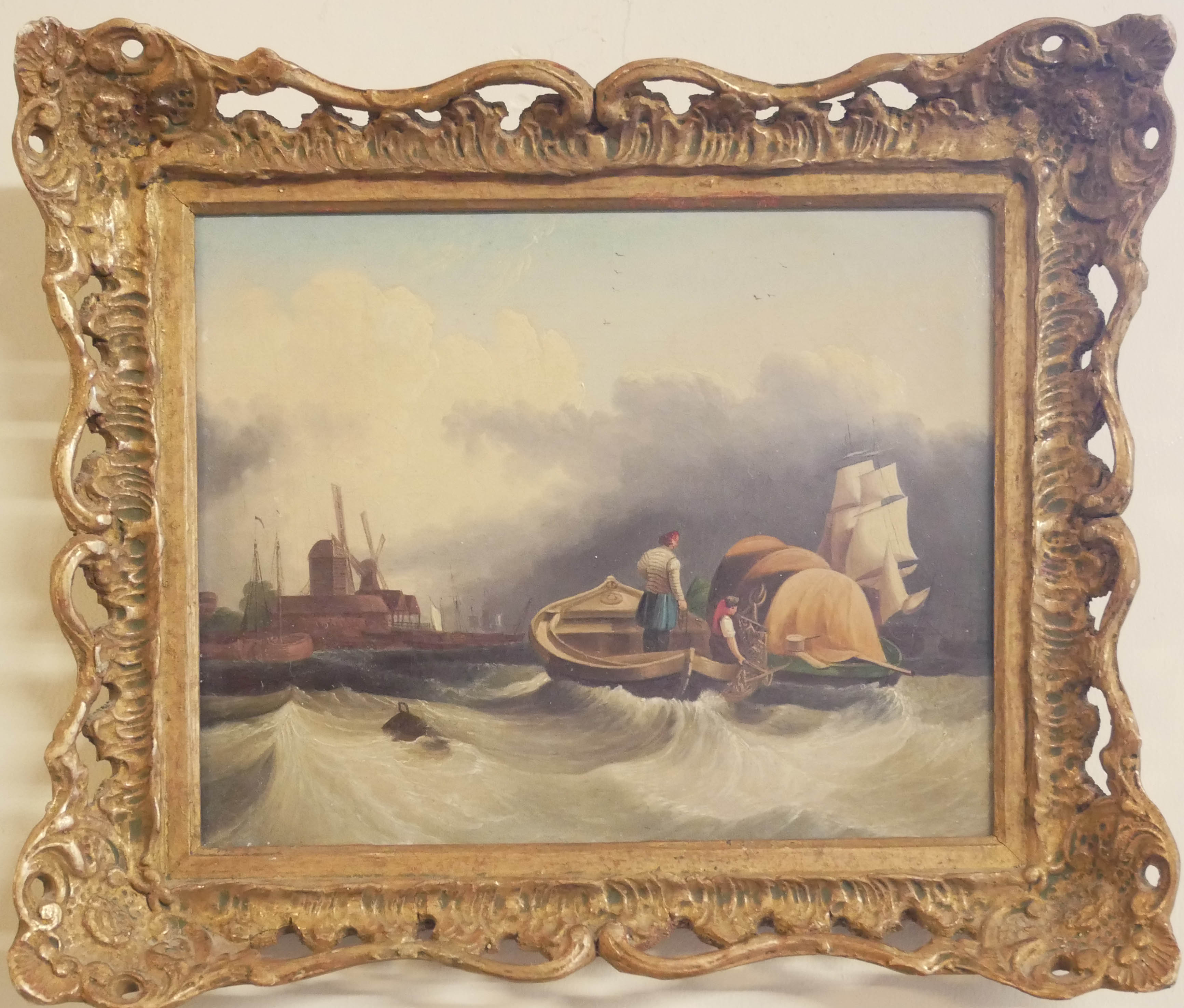 J.M. POWELL , EXHIBITED 1783 - 1824, OIL ON CANVAS Fishermen approaching harbour, bearing details - Image 2 of 3