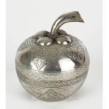 A PERSIAN SILVER TRINKET SPHERICAL BOX Exotic fruit form with fine floral engraved cartouches. (
