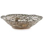 A LARGE CONTINENTAL OVAL SILVER BREAD BASKET Having pierced trellis form decoration and classical