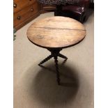 A VICTORIAN FRUITWOOD AND PINE GYPSY TABLE Having bobbin turned tripod legs. (h 63cm)