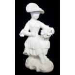 AN 18TH CENTURY DERBY BISCUIT PORCELAIN FIGURE, A SEATED GIRL WITH FLORAL BOUQUET Incised 'No 8 ' to