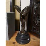 A LARGE BRONZE STATUE, SPIRIT OF ECSTASY Raised on a black marble plinth base. (h 63cm)