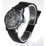 JOSMAR, A VINTAGE STAINLESS STEEL GENT'S WRISTWATCH Black enamel rotating bezel, black dial with