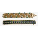 MARCEL BOUCHER, TWO VINTAGE COSTUME GILT METAL AND PASTE SET BRACELET Having tear form paste